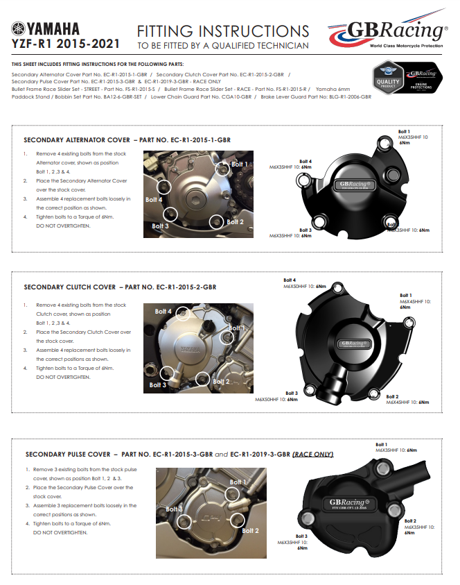 Cubierta protectora del protector de encendido GBRacing Yamaha YZF-R1/M RN32, RN49 y RN65 (15-26) 