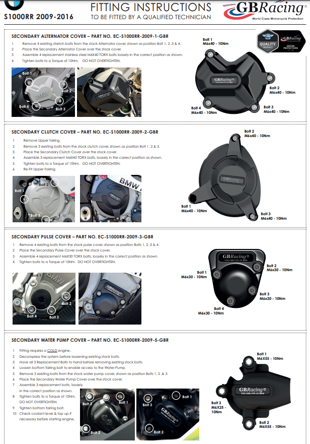 Cubierta de motor Protectores Kit completo GBRacing BMW S1000RR K46 (09-16) 