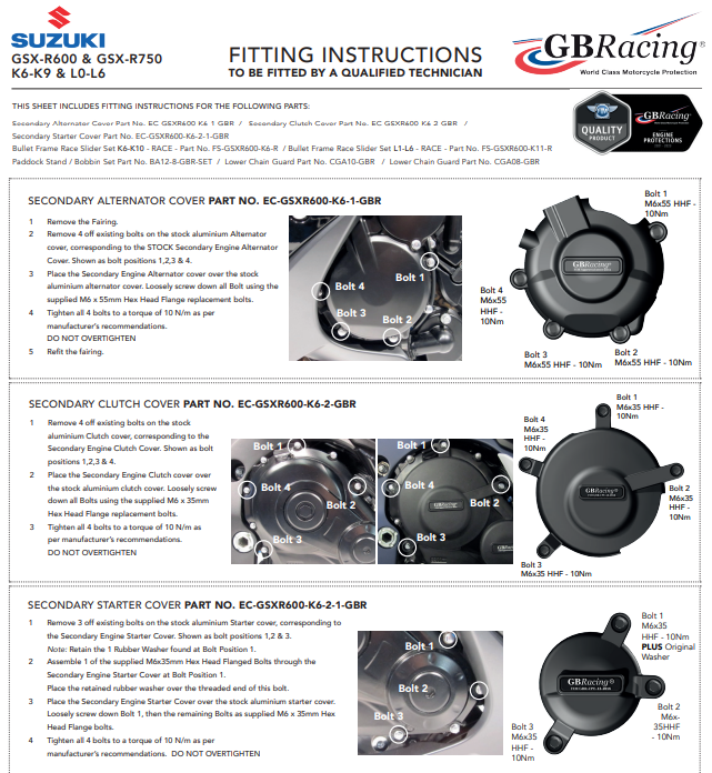 Cubierta de motor Protectores Kit completo GBRacing Suzuki GSX-R 600/750 (06-17) 