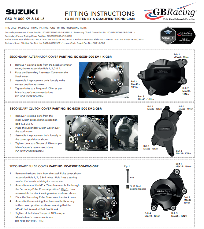 Protector de cubierta de protección de encendido GBRacing Suzuki GSX-R 1000 (09-16) 