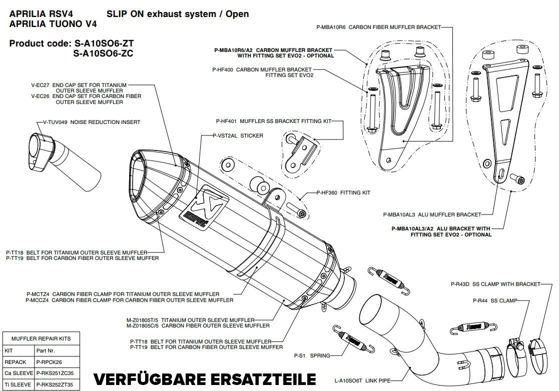 Akrapovic Slip-On Line (Carbono) Aprilia RSV4/Factory/R (09-14) S-A10SO6-ZC 
