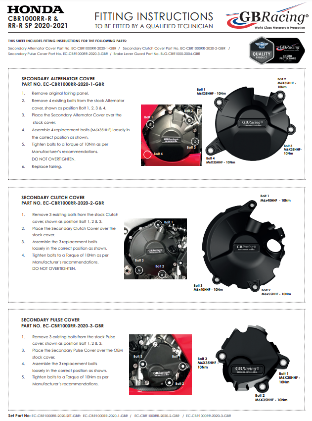 Protector de embrague cubreprotección GBRacing Honda CBR 1000 RR-R SC82 (20-25) 