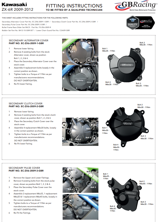 Cubierta de motor Protectores Kit completo GBRacing Kawasaki ZX-6R/636/RR (09-12) 