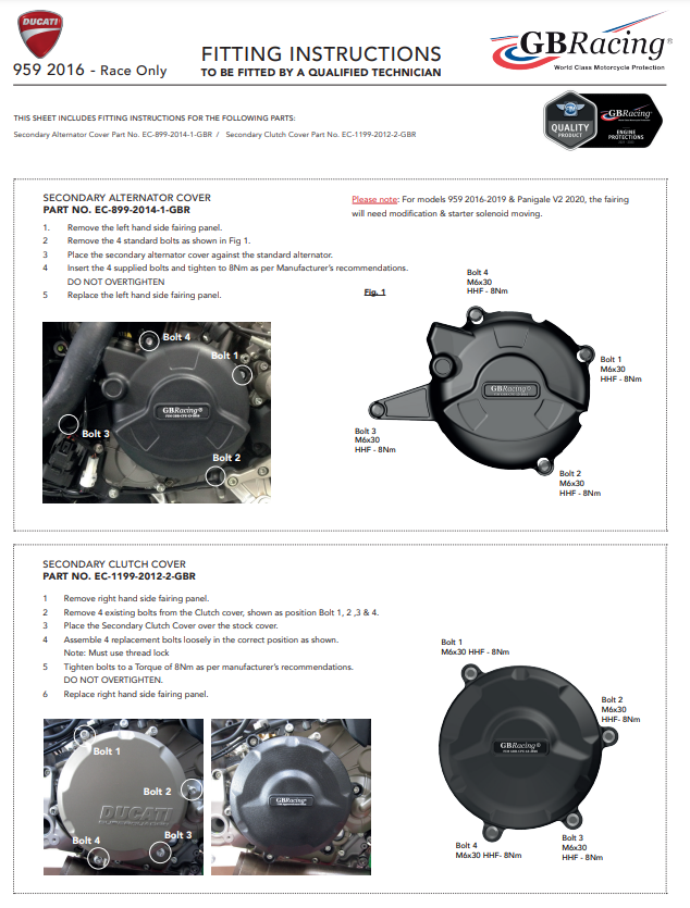 Protector de embrague cubierta de protección GBRacing Ducati Panigale 959 (16-19) 