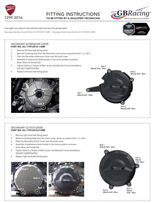 Juego completo de tapa de motor Protectores GBRacing Ducati Panigale 1299/S (15-18) 